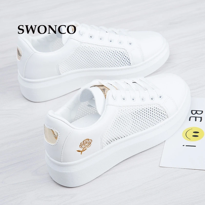 Goede SWONCO vrouwen Vulcaniseer Schoenen 2018 Lente Hol Witte Schoen Sneakers Zomer Schoenen Vrouwen Sneakers Bloem Vrouwelijke Schoen