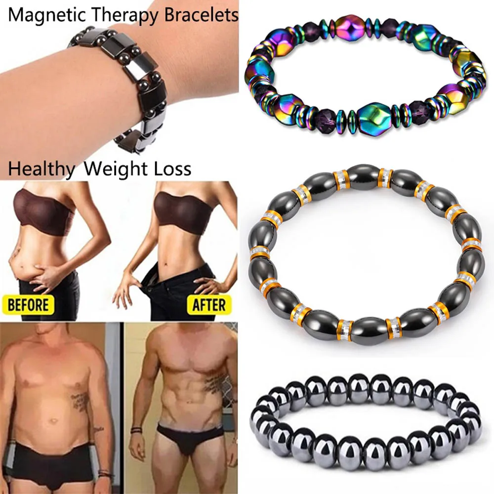 

NEW 2019 Fashion Bracelets Hematite Magnetic Therapy Weight Loss Bracelet Black Stone Slimming Bangles For Women amd Men SY1947