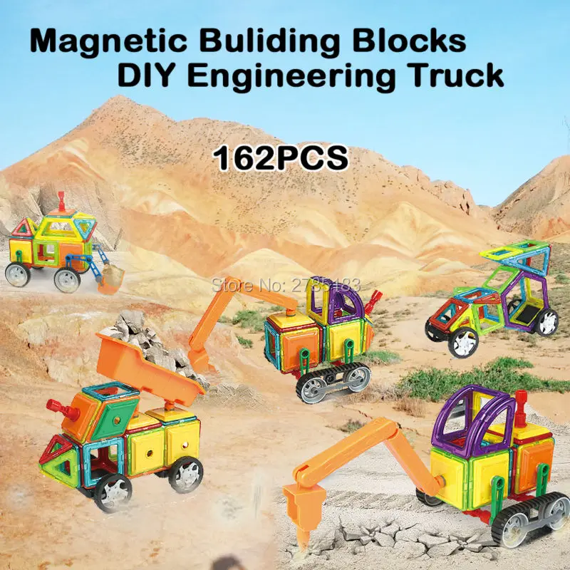

Magnetic Designer Assemble Building Tiles DIY Blocks Bricks Construction Engineering Truck Series Educational Toys Set - 162PCS