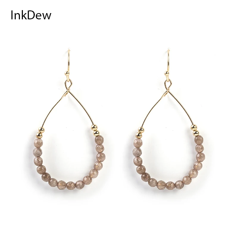 

INKDEW Natural Stone Multicolor Charm Drop Earrings for Women Beads Crystal Earrings Big Earrings Long Earrings vintage Gift