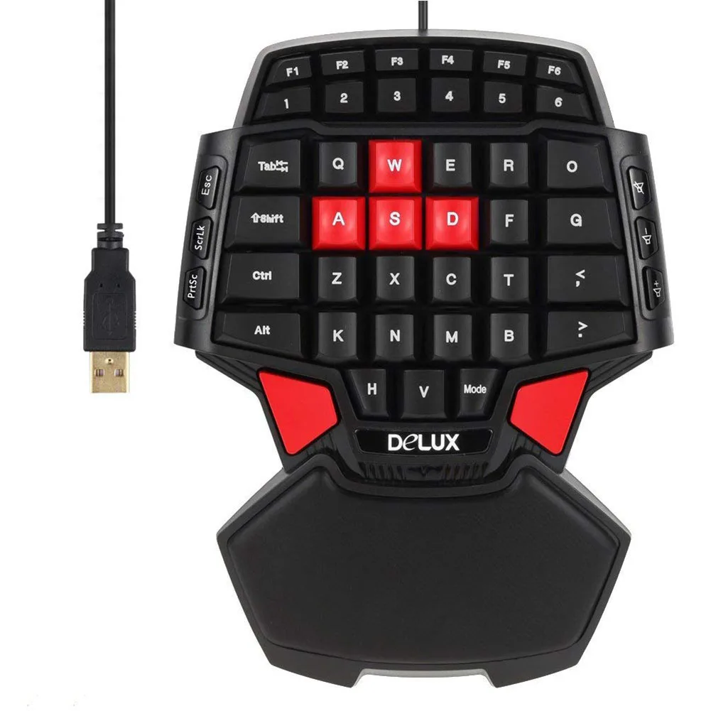 Delux T9 игровая клавиатура 47 клавиш Проводная USB с одной рукой двойная пробел для