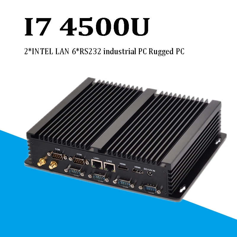 Fanless Barebone Mini PC Core i7 4500U Windows 10 Rugged ITX Case Embedded Industrial Computer 2 LAN HDMI 6 COM Nettop
