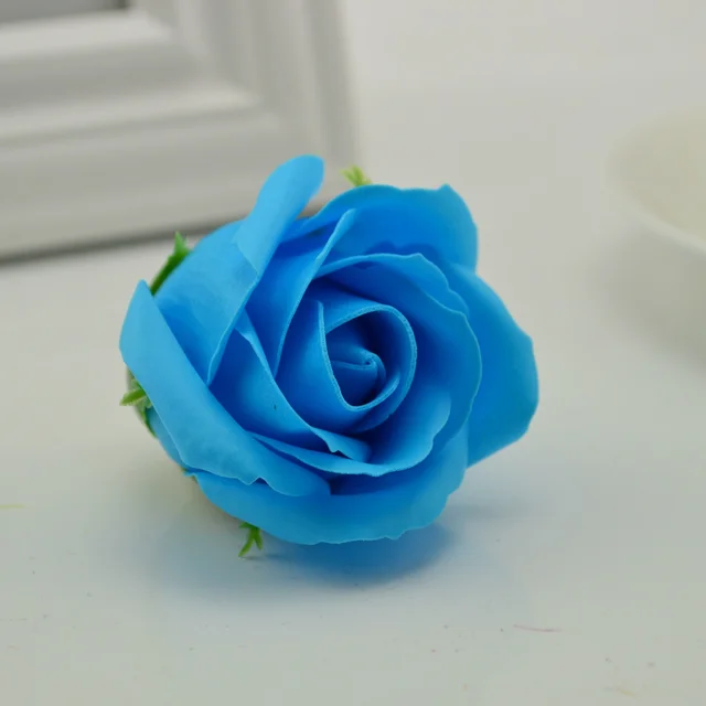 5Pcs 5x6cm Cheap Soap Rose Head Romantic Wedding Valentine's Day Gift Decoration Family Banquet Clip Art Artificial Flowers blue