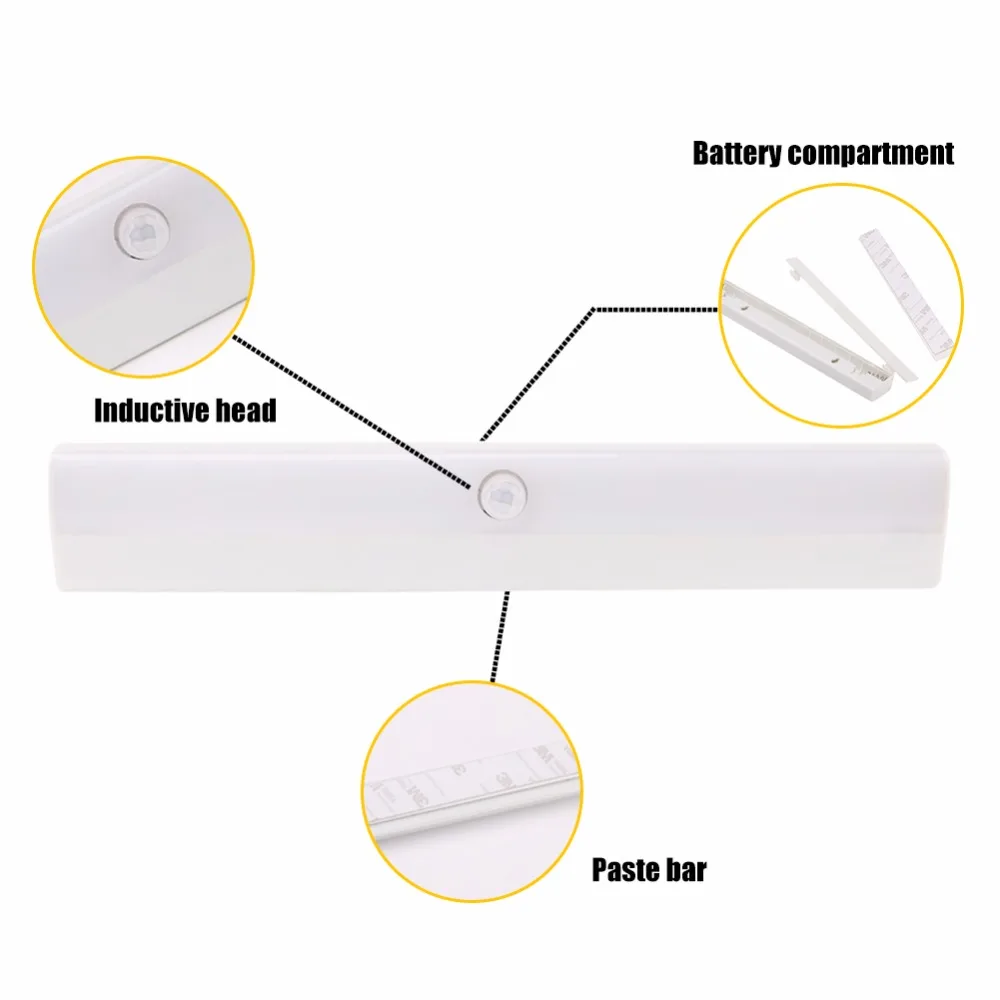 Светодиодный движения Сенсор ночной Светильник для шкафа 10 светодиодный Батарея питание Кабинета ночной Светильник ing Беспроводной движение-Активированный лампы Применение 4 АА