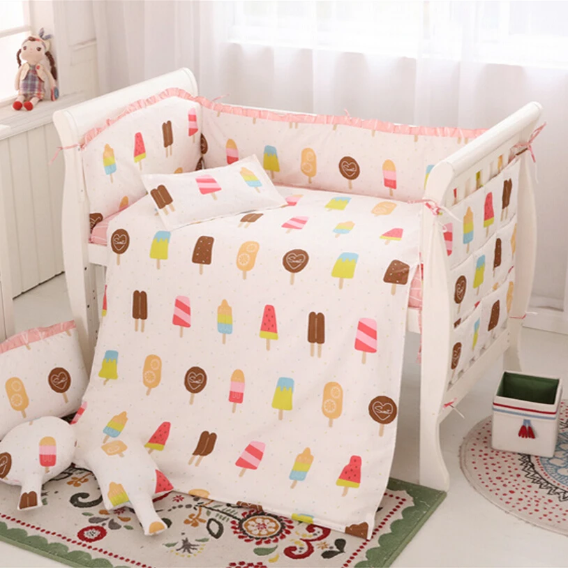 Bedding Set Baby Girl,New Baby Bedding Set 6pcs Cotton Pink Mattress,Breathable Baby Crib Bumper,Baby Bedding Quilt,Sabanas Cuna