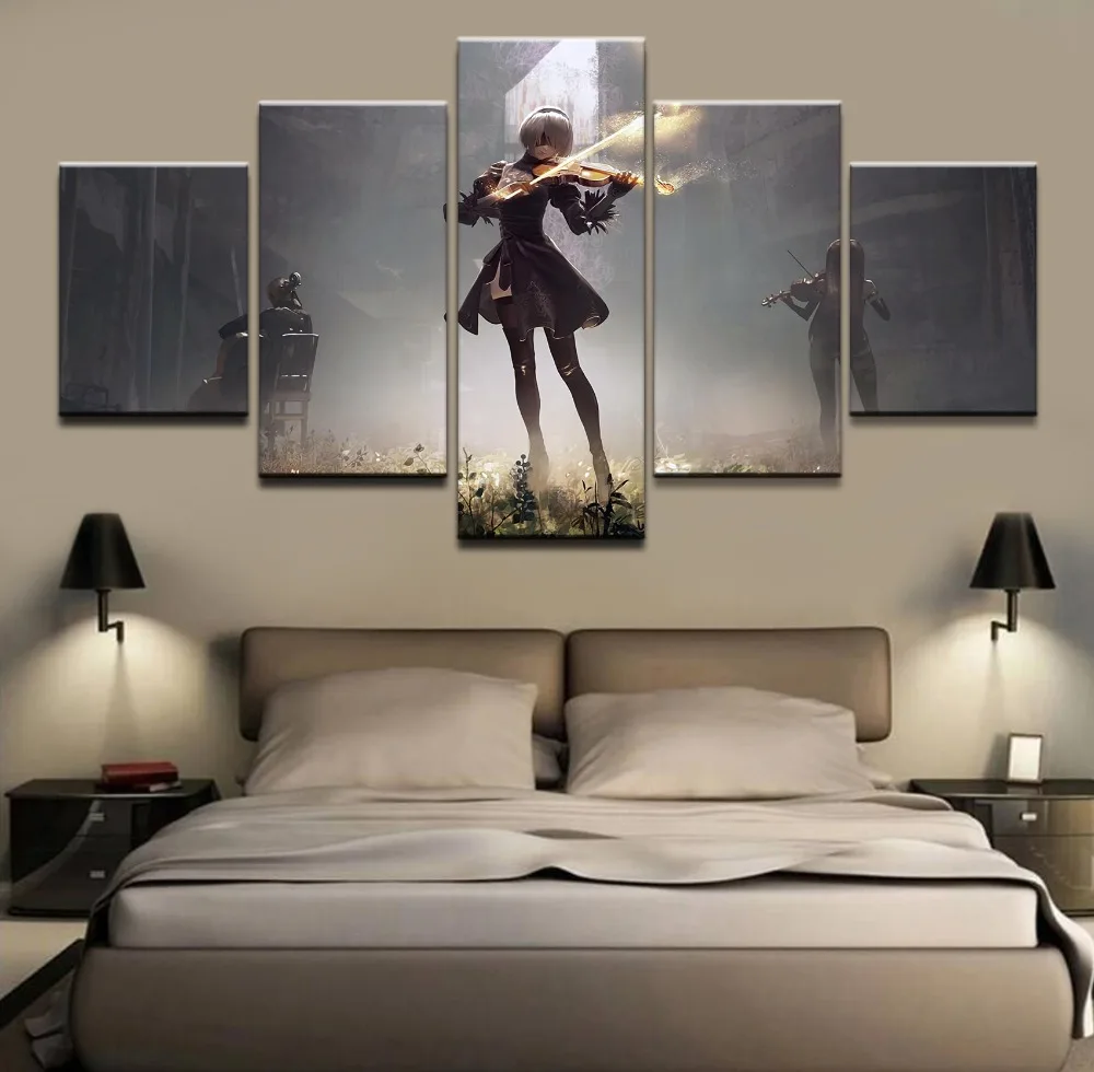 

Canvas Paintings Living Room Wall Art Print Modular Music Poster 5 Pieces Game NieR Automata YoRHa Pictures Home Decor Framework