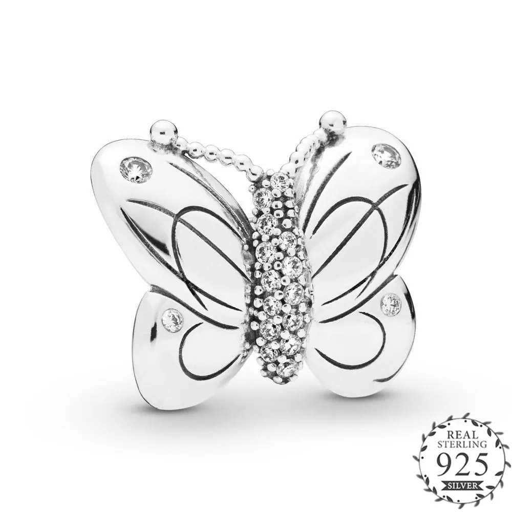 

2019 Spring 100% 925 Sterling Silver Decorative Butterfly Charm Fits Pandora Snake Chain Bracelet Animal Bead DIY Making Jewelry