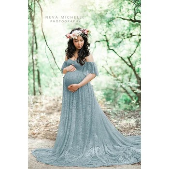 

NEW 2019 Long Maternity Photography Props Photography Maternity Dresses For Photo Shoot Pregnant Dress Lace Maxi Gown sukienki