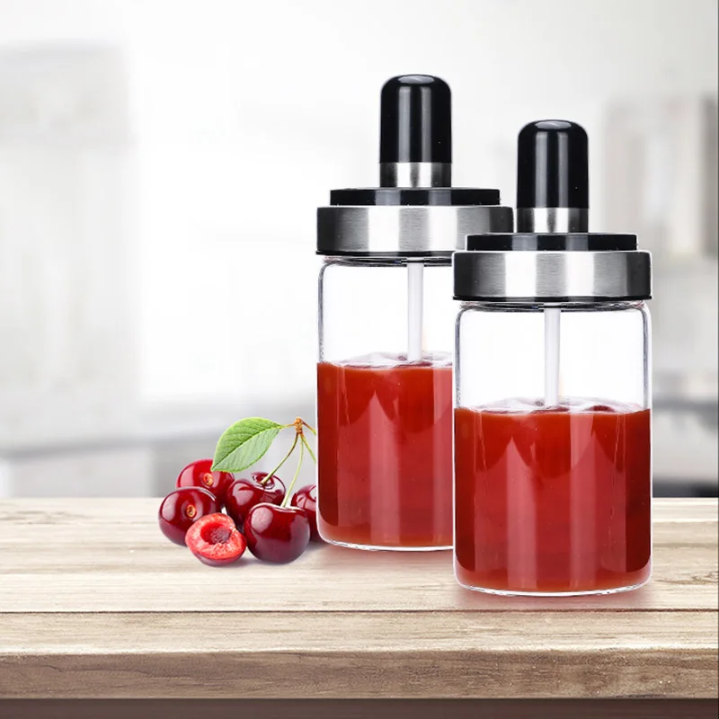 

Glass Seasoning Jar With Spice Spoon Lid Seal Sauce Oil Storage Bottles Kitchen Gadget Pepper Storage Boxes Organizer