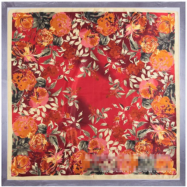 Женский шёлковый шарф платок с листьями и цветами 90x90 см|square silk scarves|brand scarfsilk brand