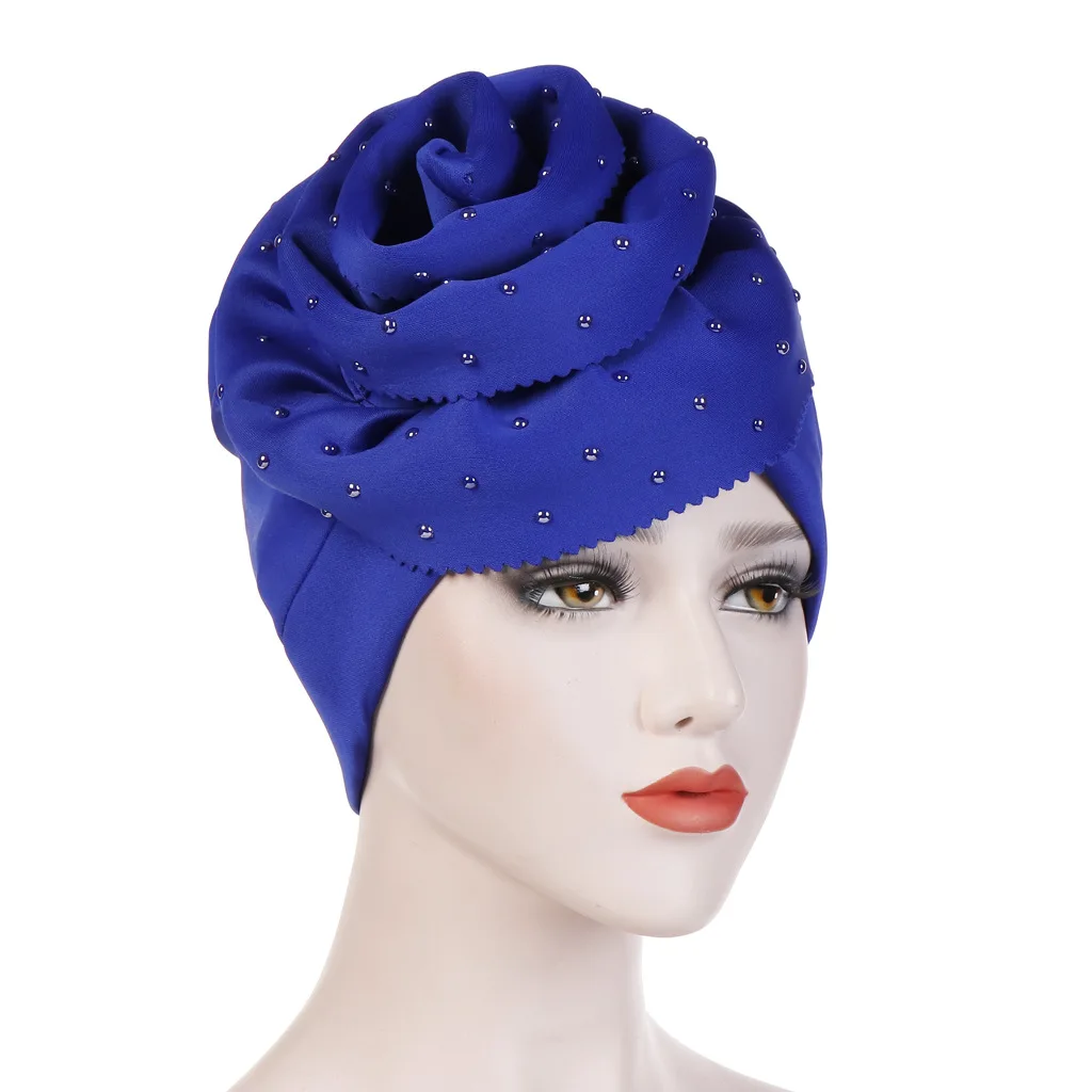 

New Europe Hand Cutting Oversized Flowers Plus Ceramic Flip Pure Color Turban Hat Space Cotton Baotou Hat Winter Hats for Women