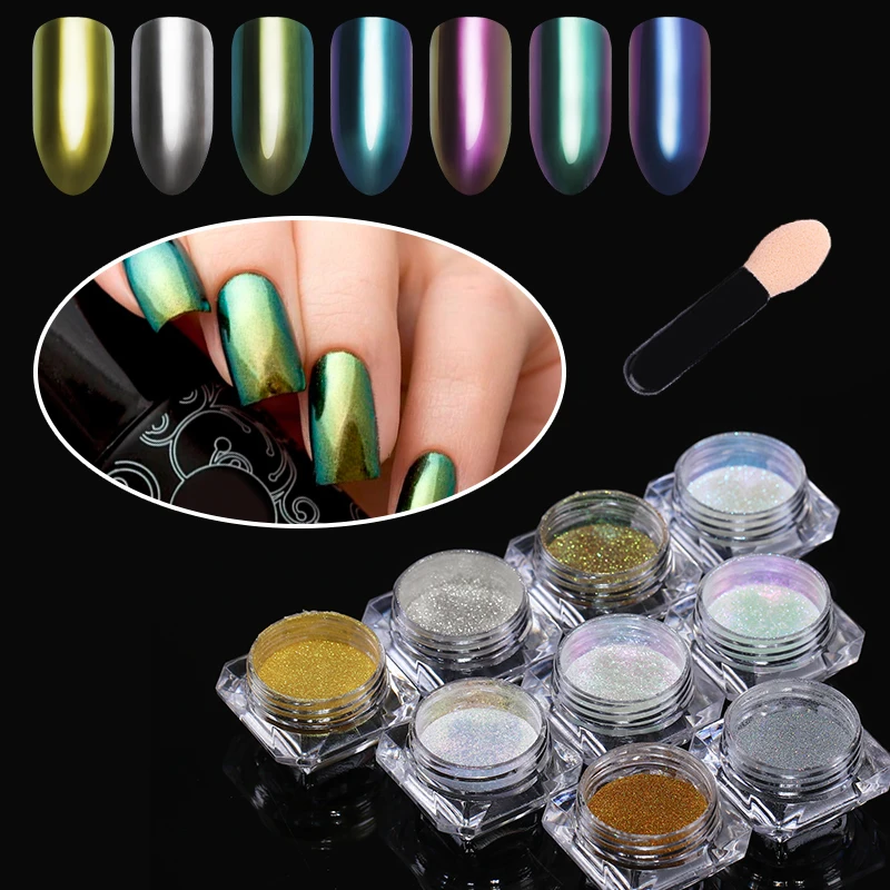 

Chameleon Chrome Nail Glitter Powder Mirror Effect Gold Silver Holographic Pigment Dust Powder UV Gel Nail Art Decoration