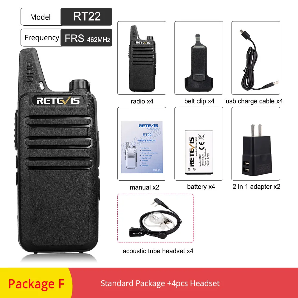 4 шт. RETEVIS RT622 RT22 мини PMR Walkie Talkie PMR радио PMR446 VOX Talkie Walkie Radio коммуникатор Walkie-Talkie Walk Talk - Цвет: Package F