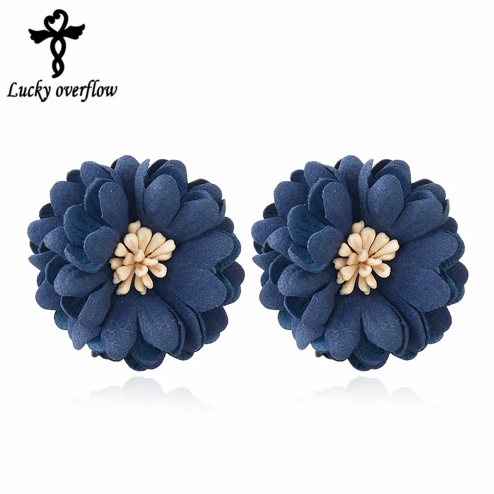 2018 New Fashion European Classic Pearl Jewelry Fabric Navy blue Flowers font b Earrings b font