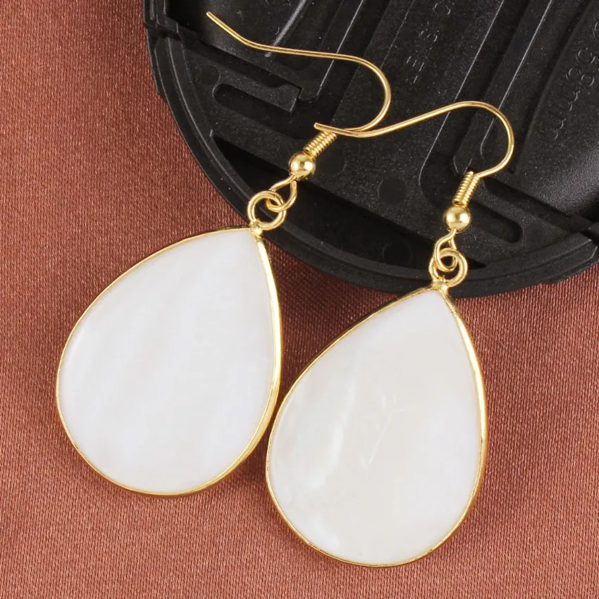 

Trendy-beads Popular Light Yellow Gold Color White Abalone Shell Water Drop Earrings For Anniversary Jewelry
