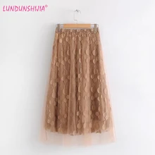 LUNDUNSHIJIA юбка с высокой талией летние женские черные кружевные сетчатые юбки цвета хаки Saia Feminino Женская плиссированная юбка