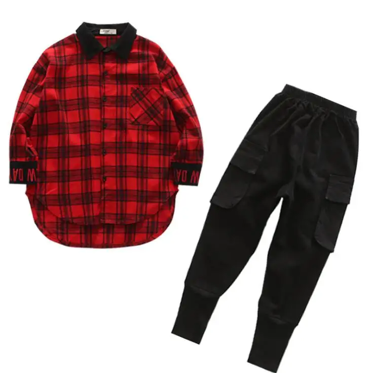 Коллекция года, весенне-Осенняя детская одежда комплект спортивной одежды для мальчиков 3, 4, 5, 6, 7, 8, 9, 10, 11, 12 лет красная клетчатая куртка и штаны для мальчиков - Цвет: red sets