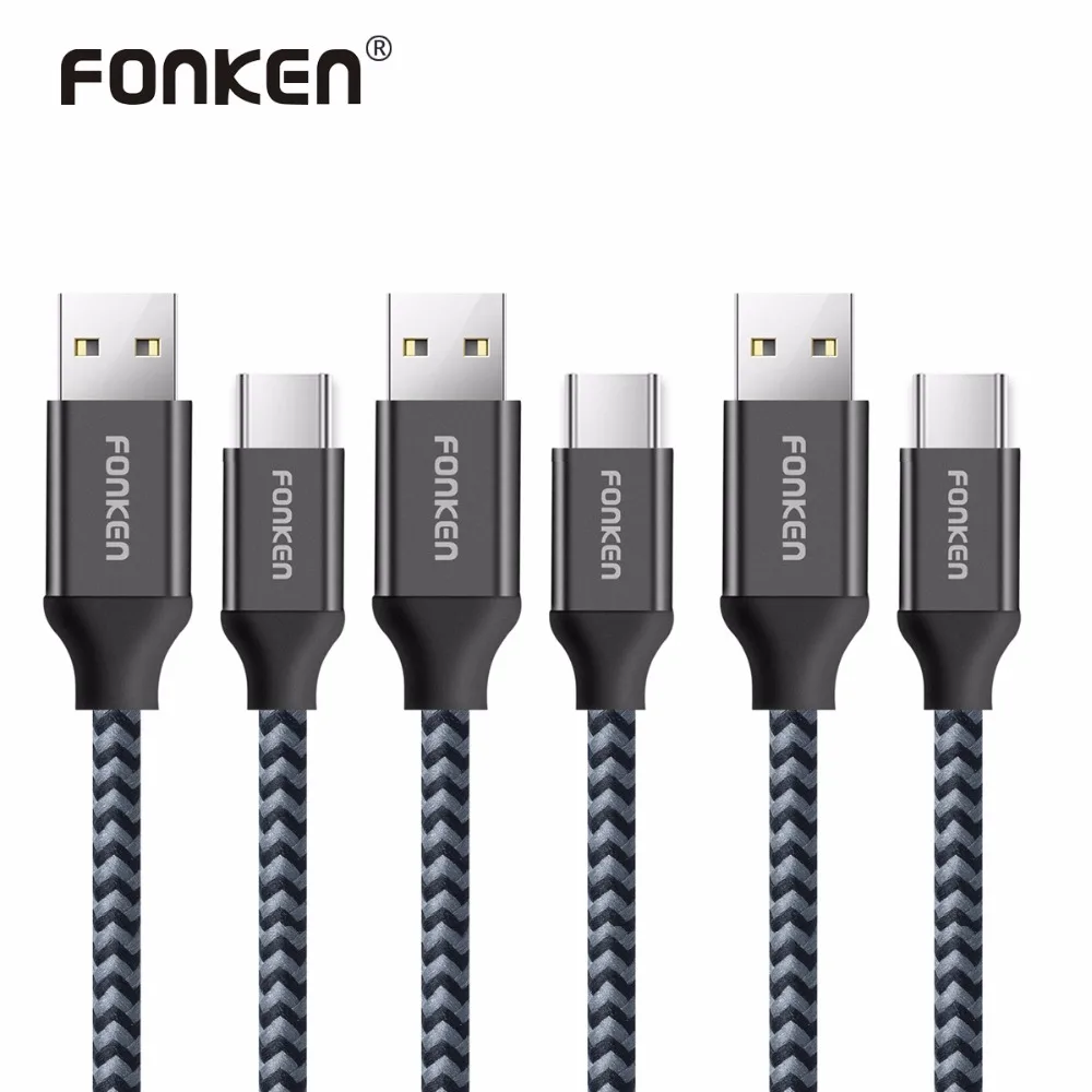 

3 Pcs FONKEN Type C USB Cable Quick Charger Type-C Charging Cable 2128AWG 2.4A USB C Fast Charge Cord for Mobile Phone Cables