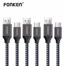 3 шт. FONKEN Тип C USB кабель быстрое зарядное устройство тип-c зарядный кабель 2128AWG 2.4A USB C Быстрая зарядка шнур для кабели для мобильных телефонов