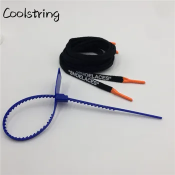 

Coolstring 7mm Screen Printing Flat Shoelaces Tubular Polyester Off-White"SHOELACES" Handmade Printed Shoe Strings Silicone Tips
