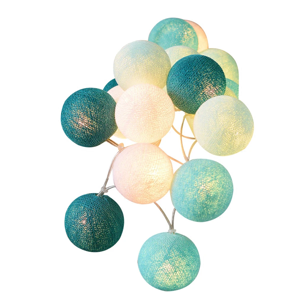 

2m 20 LEDs Colored Cotton String Lights Ball Battery Powered LED String Fairy Lights Party Wedding Holiday Decoration Lighting