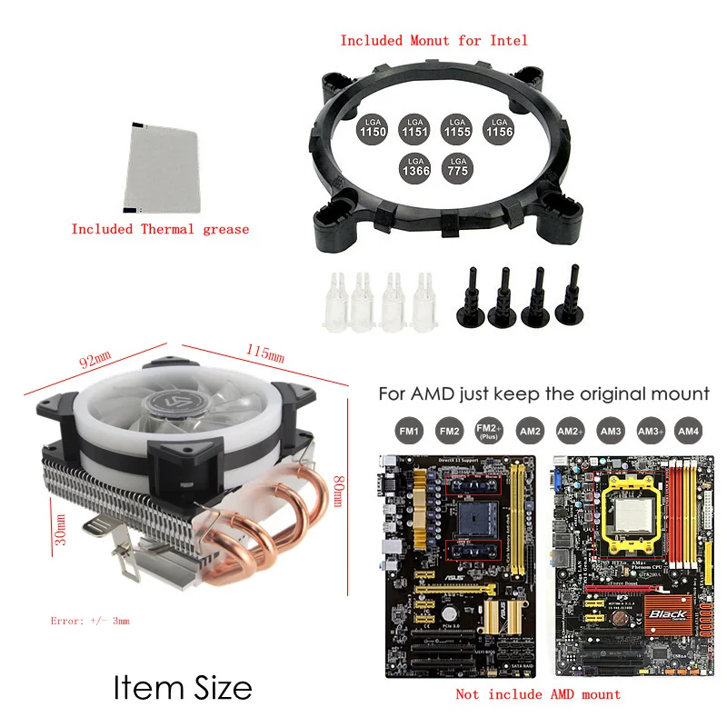 ALSEYE Процессор охладитель 4 тепловые трубки с 90 мм 4pin Процессор вентилятор для LGA 1151/1155/1156/ AM2+/AM3+/AM4