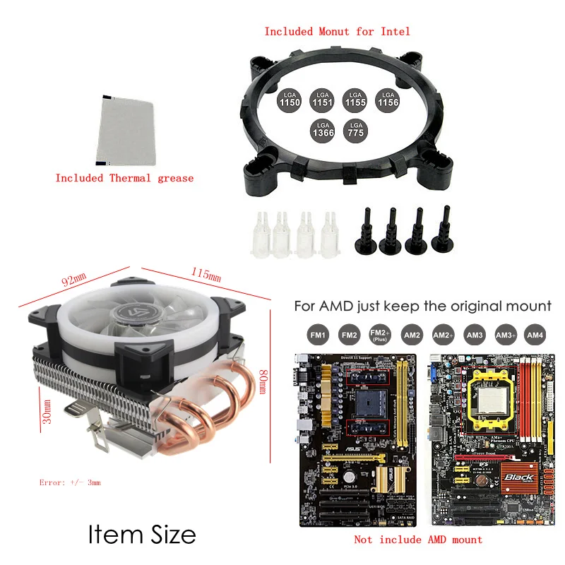ALSEYE Процессор охладитель 4 тепловые трубки с 90 мм 4pin вентилятор для LGA 1151/1155/1156/ AM2