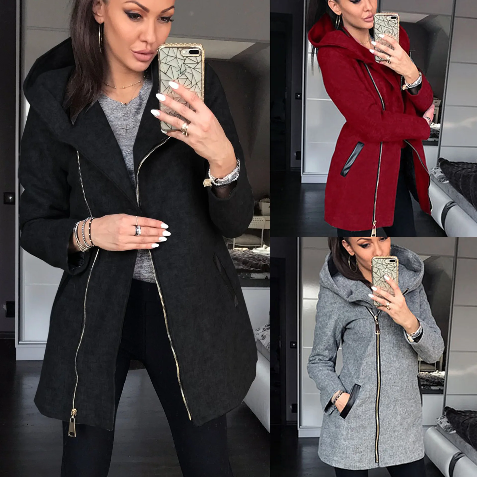 

hoodie plus size women pink womens sweatshirt korean gothic casual hoodies harajuku sweatshirts long solid zip-up cotton