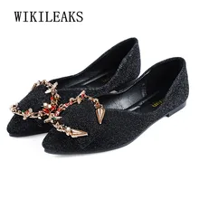 Дизайнерские женские туфли-лодочки на высокой шпильке, роскошные женские обувь, расшитая стразами женская обувь на плоской подошве золотого и черного цвета; женская обувь без застежки на плоской подошве женские лоферы Zapatillas mujer; повседневная обувь