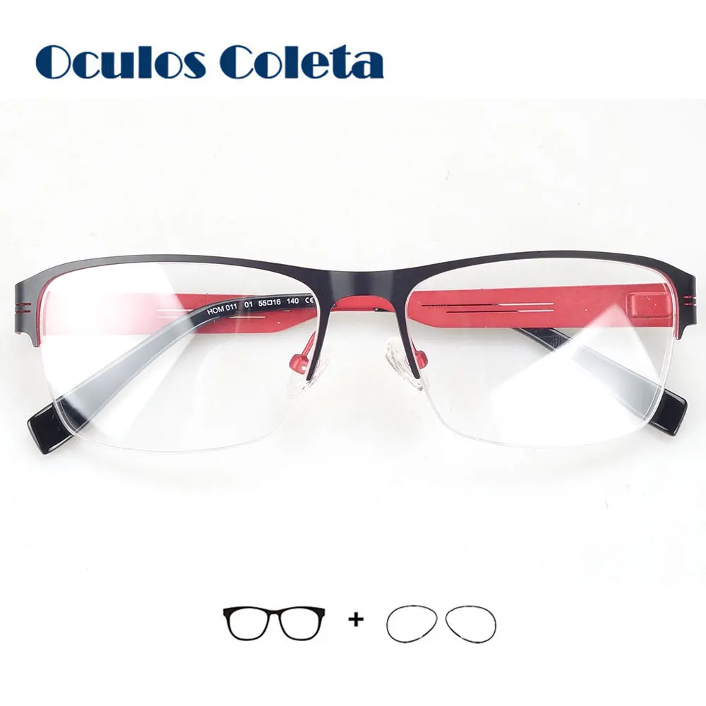 Teenage sport prescription glasses myopia half rim metal black/redin
