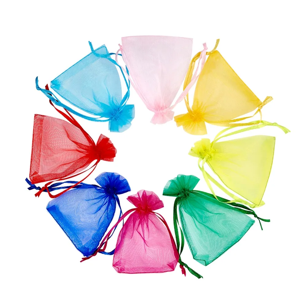 100pcs Mixed Rectangle Organza Bags, Size about 7cm wide, 9cm longin