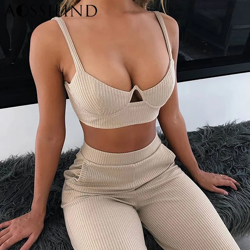 AOSSILIND летний ребристый сексуальный комплект из двух предметов наряды для женщин