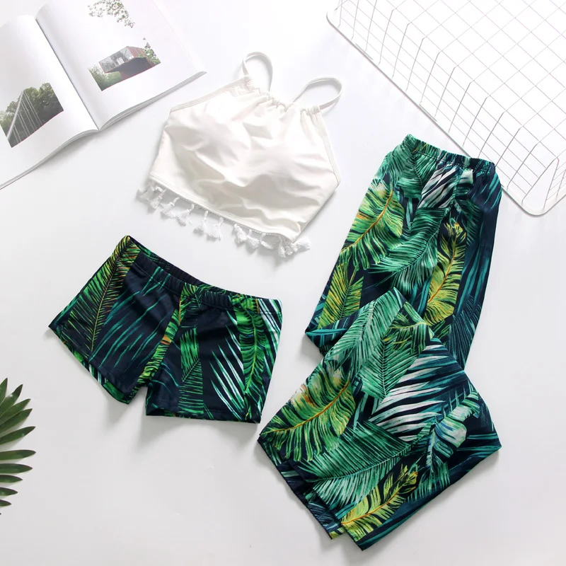 

2019 Swimwear 3 piece Women High Waist Bikini Swimsuit Bikinis Set Print Bathing Suit Halter Beachwear Biquini Female tankini br