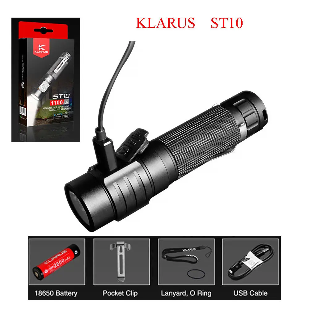 

Klarus ST10 1100 Lumens USB Rechargeable Compact LED Flashlight + 18650 Battery