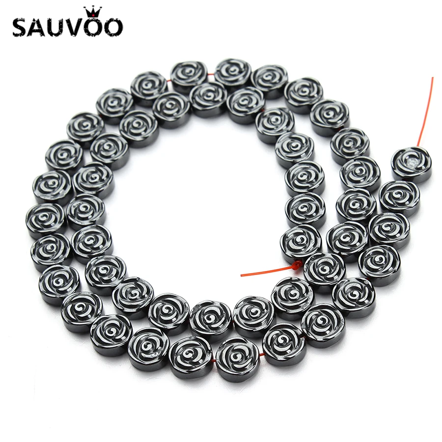 

Top Quality Natural Black Hematite Stone Beads 6mm 8mm with 2 Holes Round Rose Flower Stone Beads for Bracelets Jewelry Making