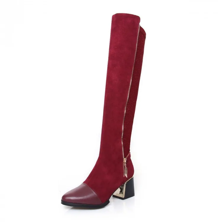 

The autumn / winter 2014 new leather shoes boots with pointed fashion boots lady Knee Boots zipper fashion boots