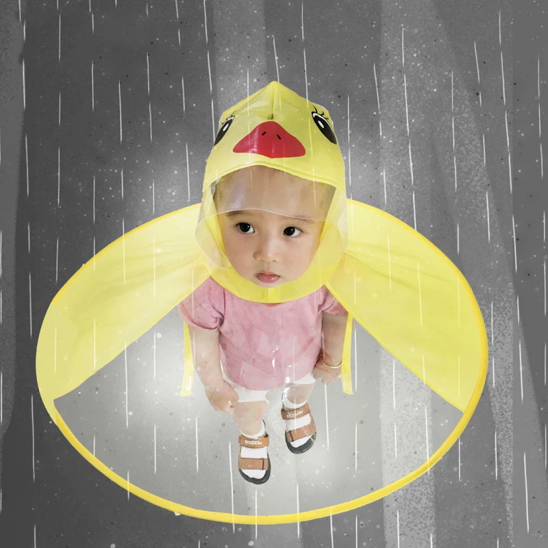 Cute Yellow Duck Raincoat Childrens Poncho Transparent Foldable Creative Poncho of rain Cover