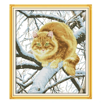 

Joy Sunday cross stitch kits cat on tree DMC14CT11CT cotton fabric livingroom readingroom hotel office painting factorywholesale