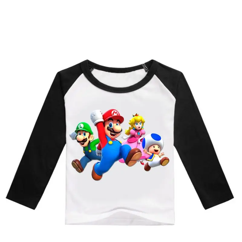 Cotton Super Mario Clothes Spring&Autumn Long Sleeve Cute Cartoon T-shirt Children Shirts Boys Clothing Girls Kids Tees