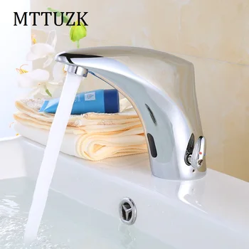 

MTTUZK Brass Bathroom Sensor Faucet Deck Mounted Automatic Water Saving Basin Hot and Cold Mixer Tap DC6V &AC220v Torneira