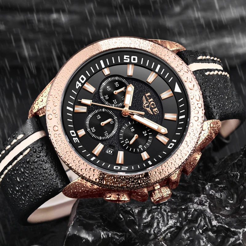 2018 Mens Watches LIGE Top Luxury Brand Male Leather Multi-function Quartz Watch Mens Waterproof Sport Clock Relogio Masculino