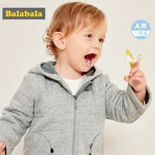 Balabala/Детская стеганая куртка с капюшоном и карманом для новорожденных девочек и мальчиков, стеганая куртка на молнии с помпонами на капюшоне