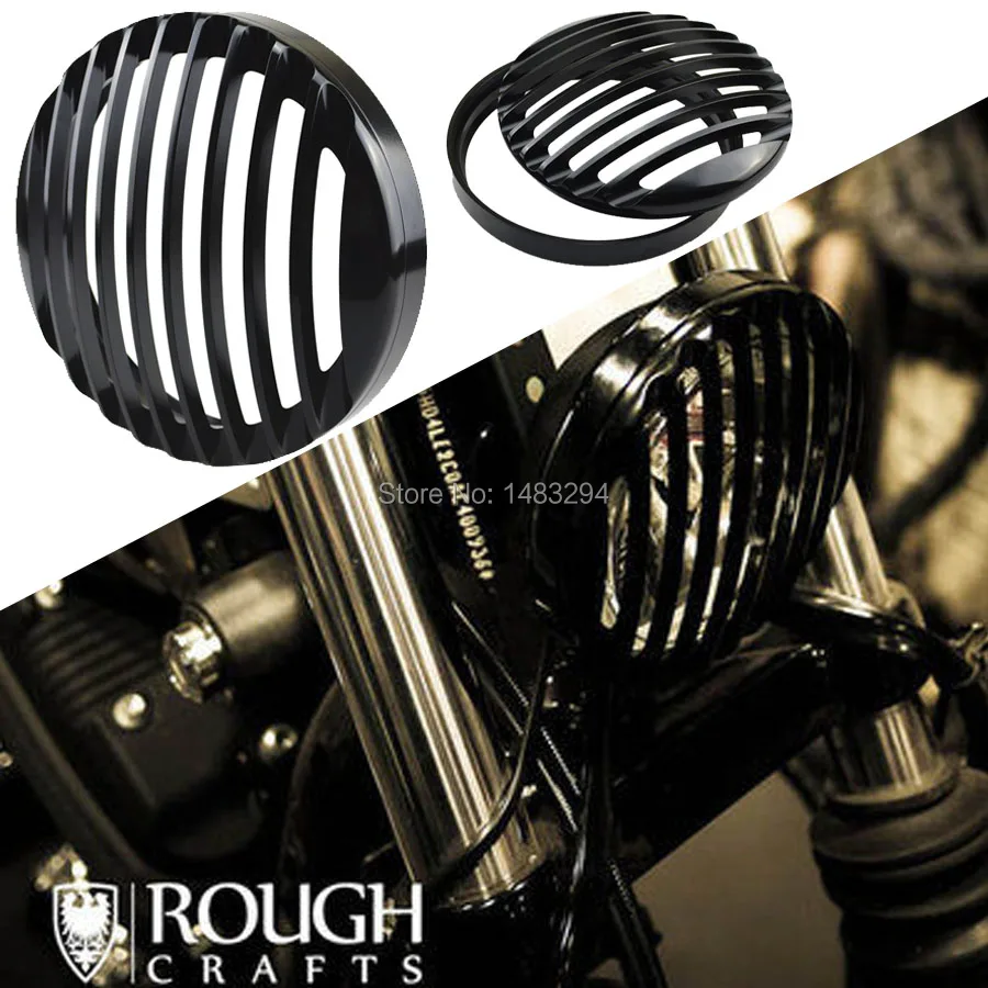 Motorcycle 5 3/4" Aluminium Black Headlight Grill Cover Kit Fits For