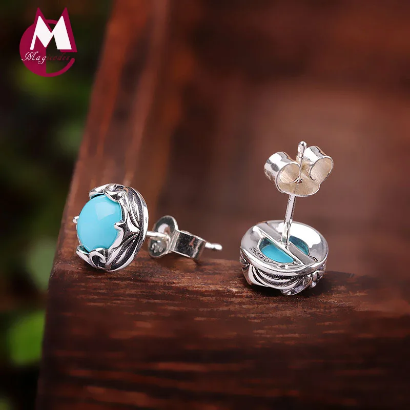 

New Arrival wholesale S925 Jewelry Turquoise Sterling Silver Women's Stud Earrings Engagement Gift RE82