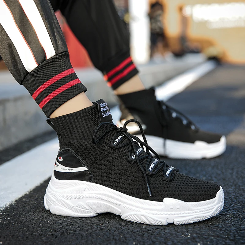 MANLI Shark Sneakers Women Men Knit Upper Breathable Sport Shoes Chunky Shoes High Top Running Shoes For Men Women Large size 47