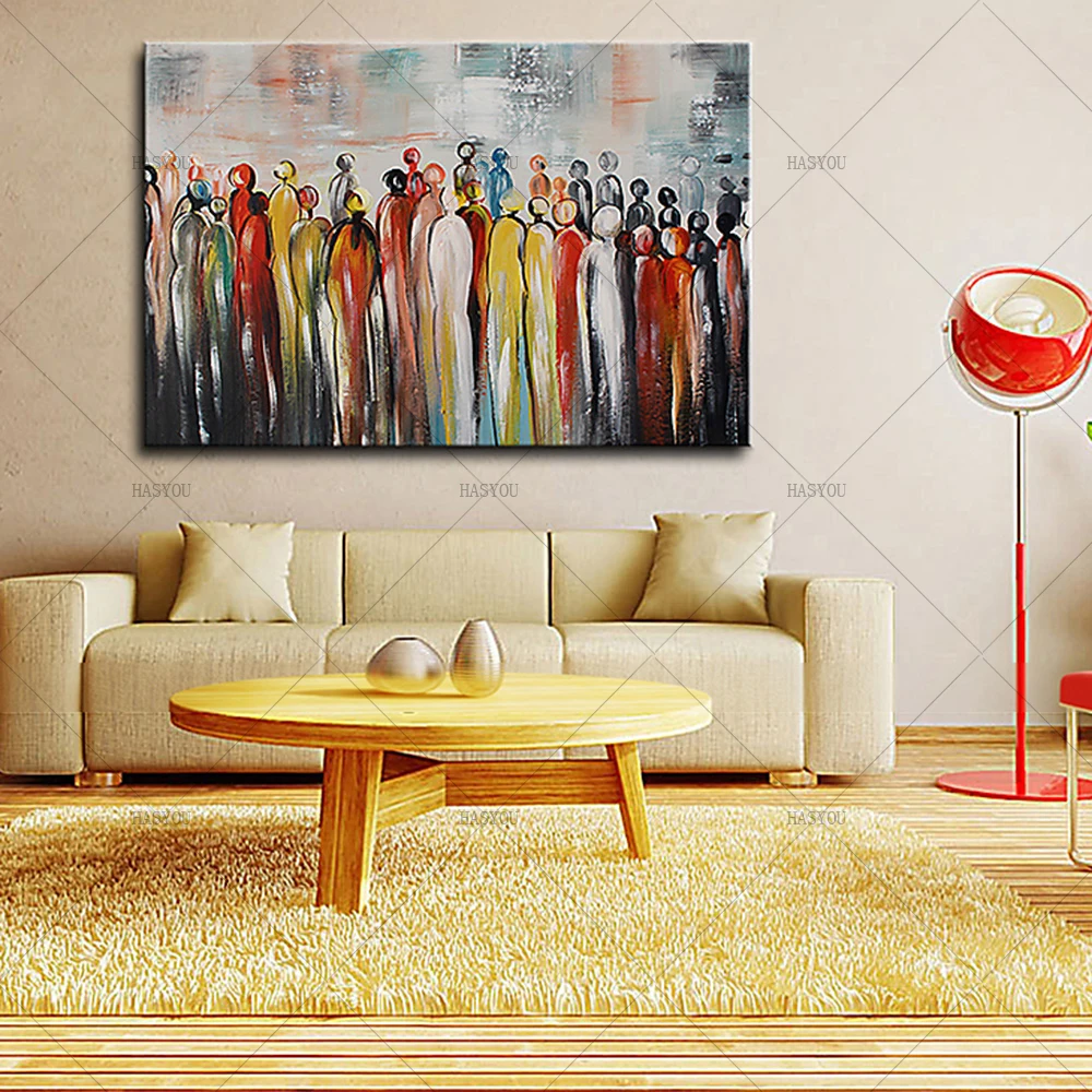 Modern-Abstract-Cartoon-Portrait-Crowed-People-Oil-Painting-on-Canvas-Hand-Painted-Wall-Mural-Picture-Decoration