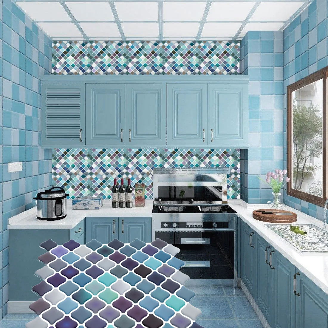 DIY 3D Mosaic Wall Tiles Peel and Stick Self Adhesive Backsplash Kitchen Bathroom Wall Sticker PET Wall Stickers Home Decor