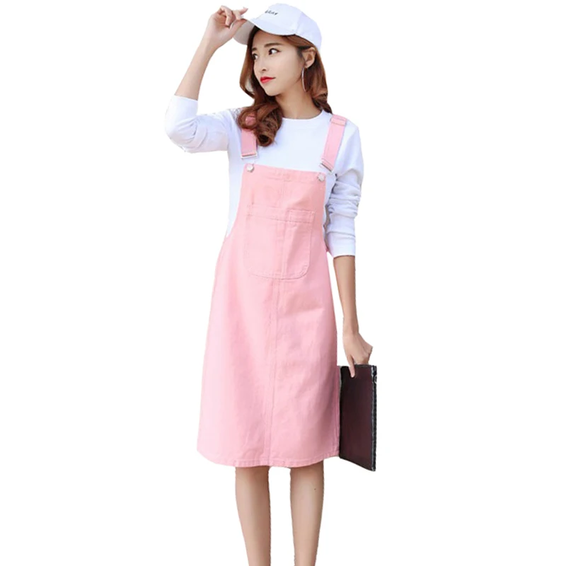 

2019 Spring New Arrival Solid Suspender Girls Dresses Knee-Length Basis Denim Dress Sweet Preppy Style Korean Style Women's