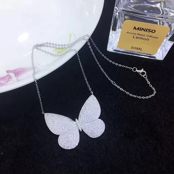 

Luxury 925 Sterling Silver Butterfly Collar Necklace With Zircon Insect Design A*M Women Wedding Chain Necklaces Bridal Jewelry