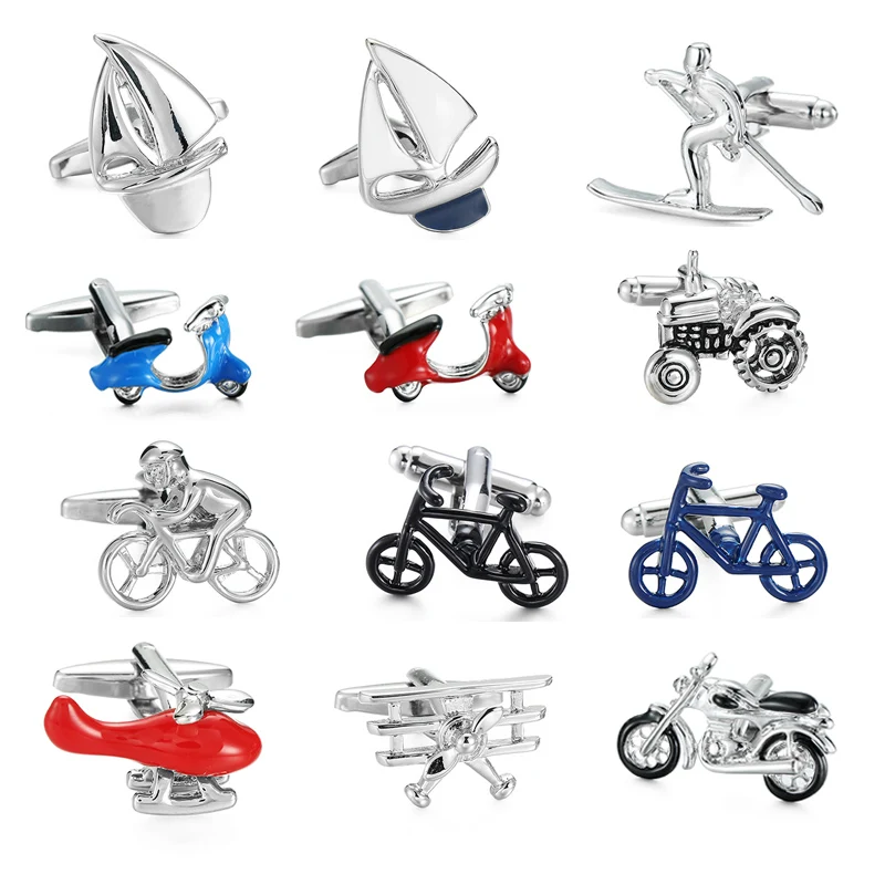 

High quality men's shirt cuff links transportation series fashion brand bicycle / battery car / motorcycle / aircraft Cuff Links